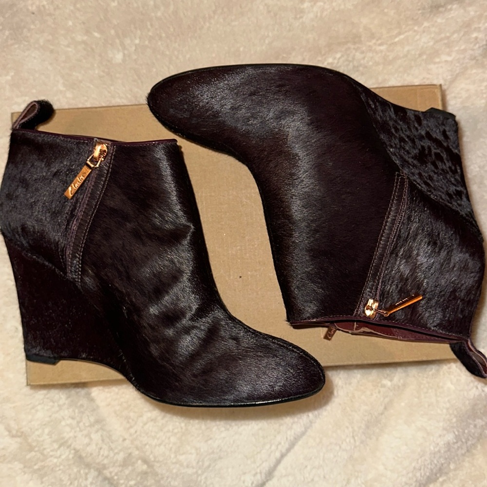 Clark’s Burgundy Pony Hair Wedges